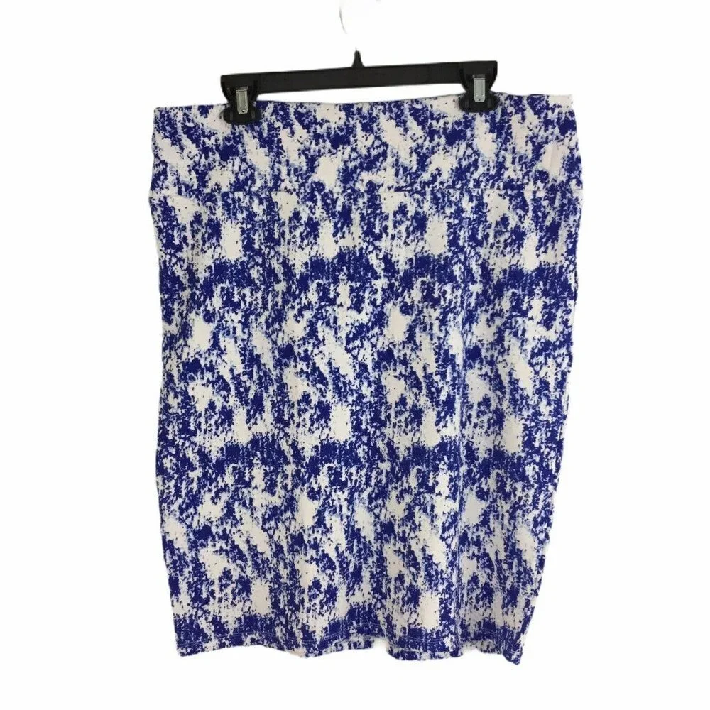 Lularoe Cassie Skirt Plus Size 3XL Blue White Stretch  Pencil Skirt